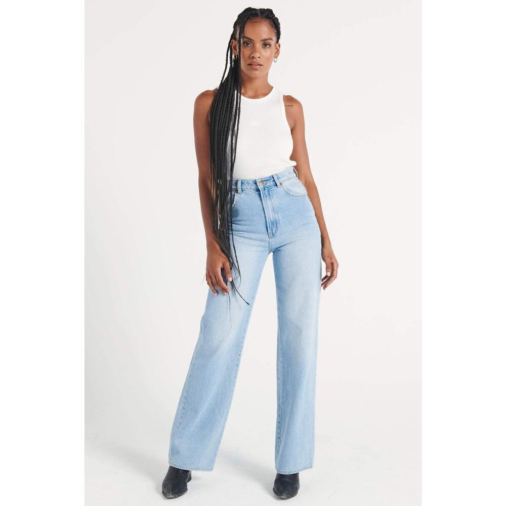Rollas Heidi High Rise Loose Straight Wide Leg Jean in Old Stone Light Wash 29